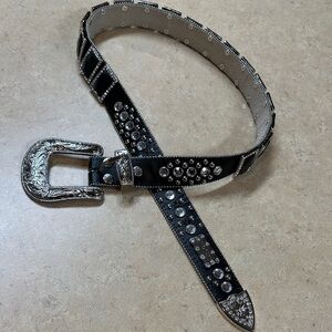 Western Jewel Studded Black Belt with Rhinestones and Silver Accents